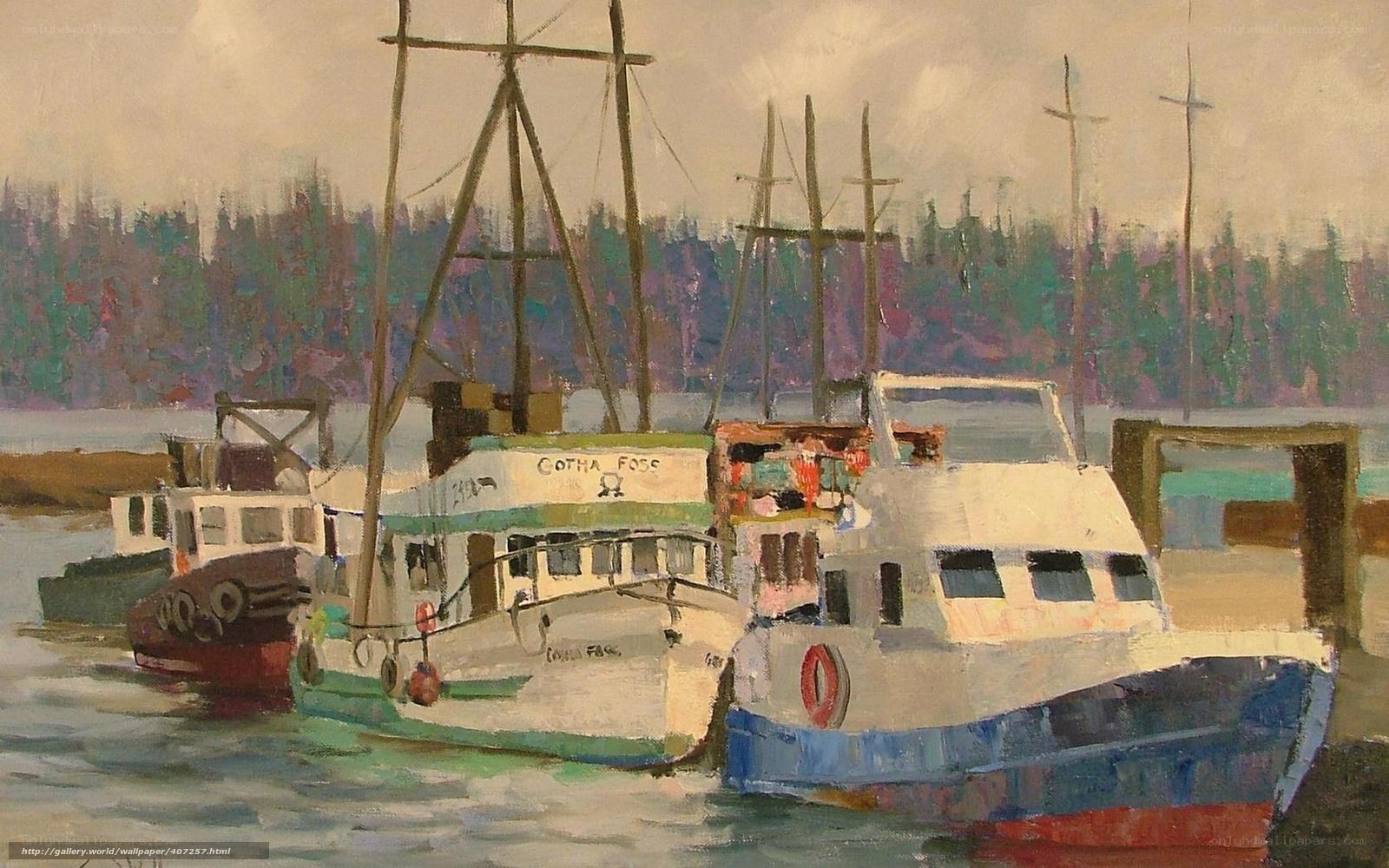 Boats in a harbor painting