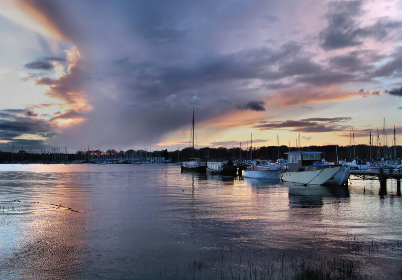 Boats in a Harbor — Purple, Dramatic