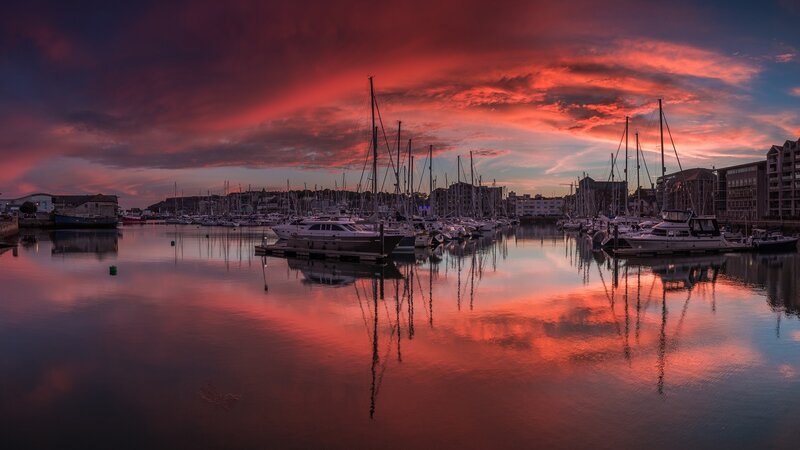 Boats in a Harbor — Red