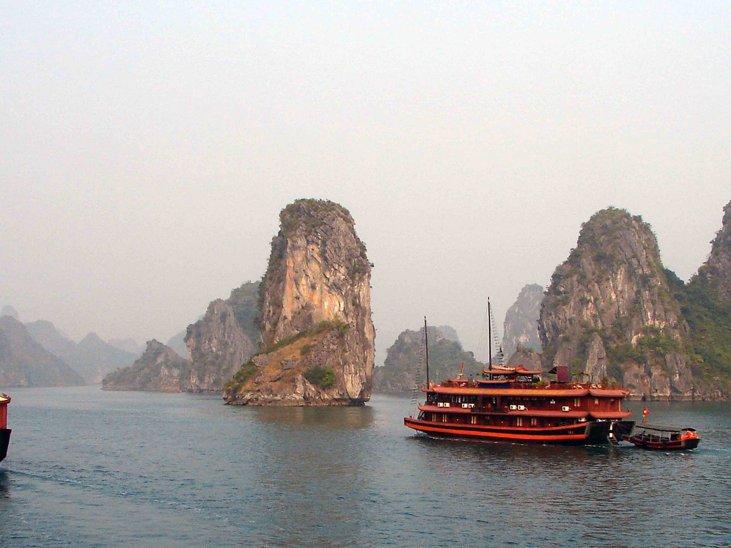 Boats in a limestone bay