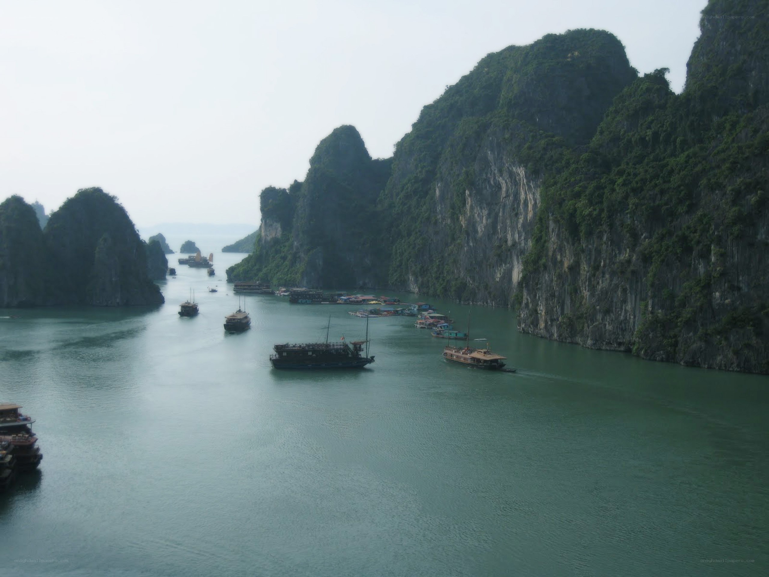 Boats in a limestone bay