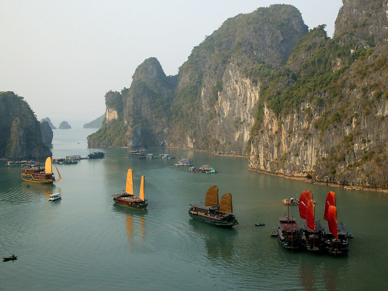 Boats in a limestone bay