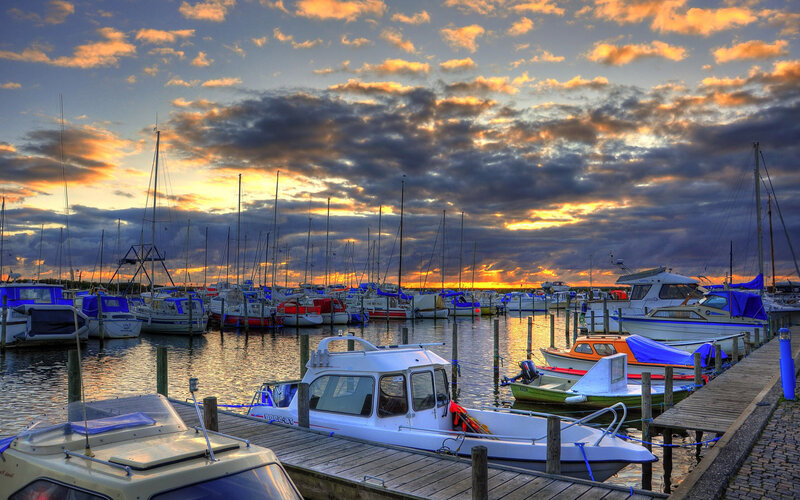 Boats in a Marina — Blue, Dramatic, Sunset