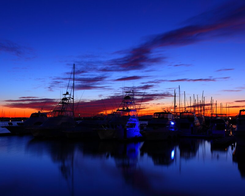 Boats in a Marina — Blue, Dramatic