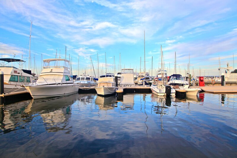 Boats in a Marina — Blue, Serene