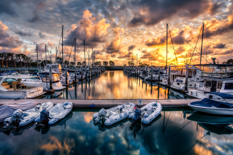 Boats in a Marina — Orange, Dramatic