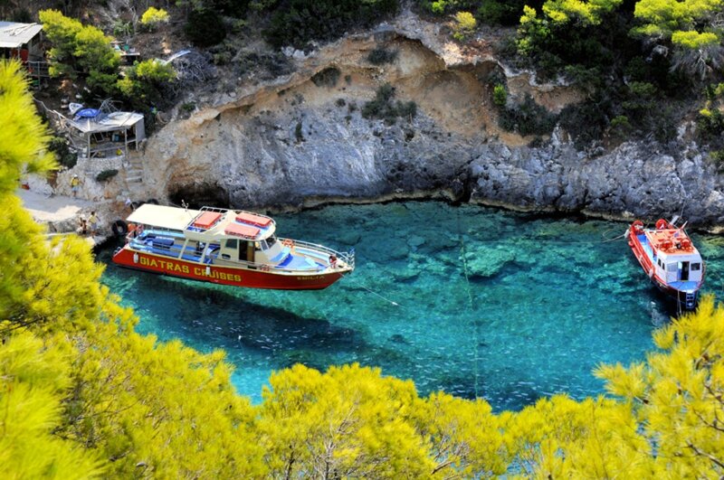 Boats in a turquoise cove