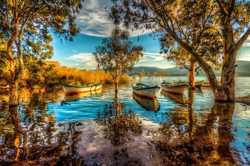 Boats in Calm Water — Blue