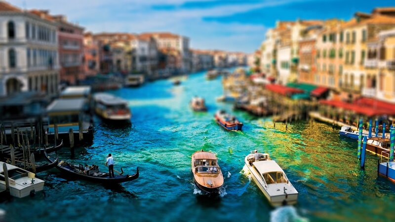 Boats in Canal — Blue, Lively