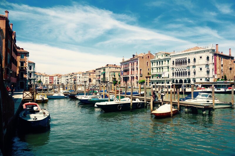 Boats in Canal — Blue, Serene
