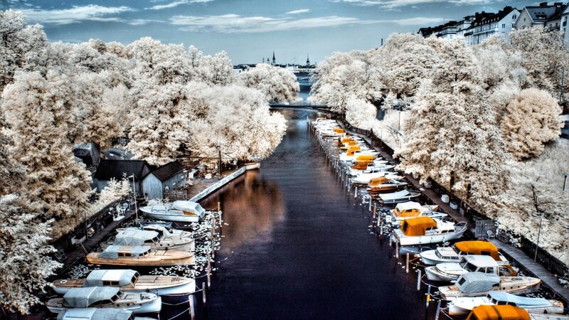 Boats in Canal — White