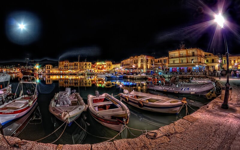 Boats in Harbor at Night — Black, Calm