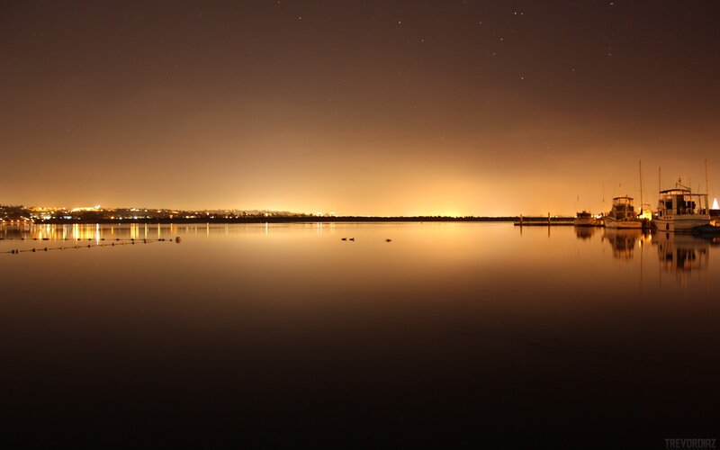 Boats in Harbor at Night — Black, Serene, Photograph, Water