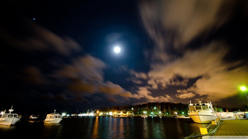 Boats in Harbor at Night — Black, Serene