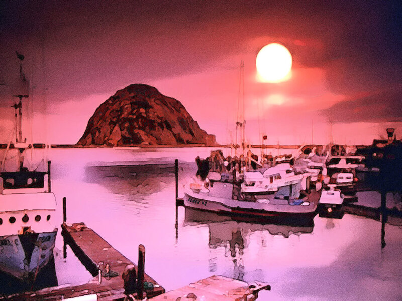 Boats in Harbor at Sunset — Pink