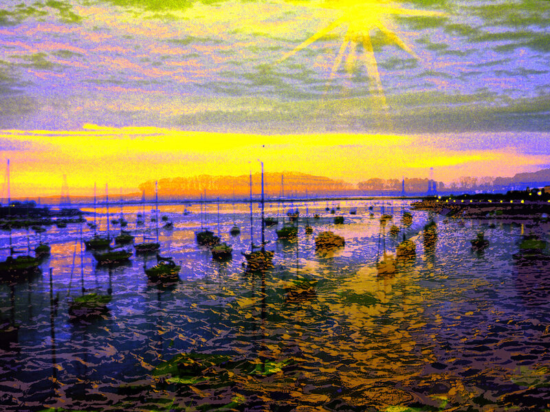 Boats in Harbor at Sunset — Yellow