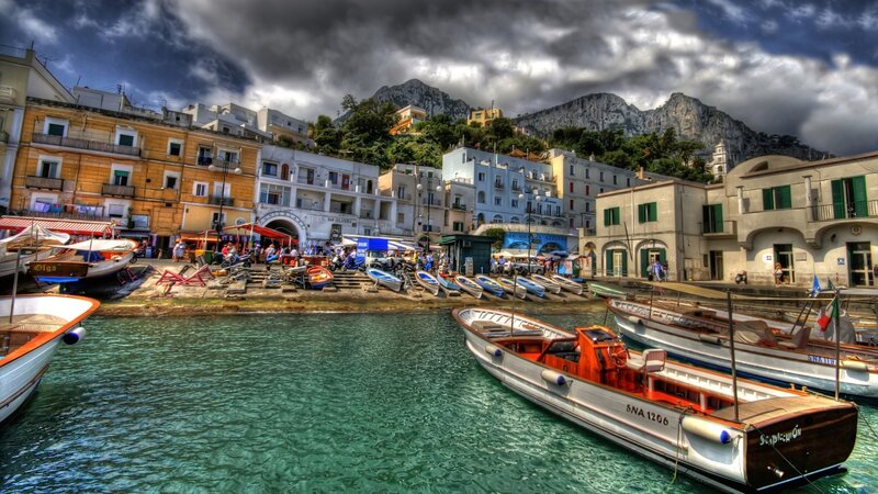 Boats in Harbor — Blue, Dramatic, Afternoon