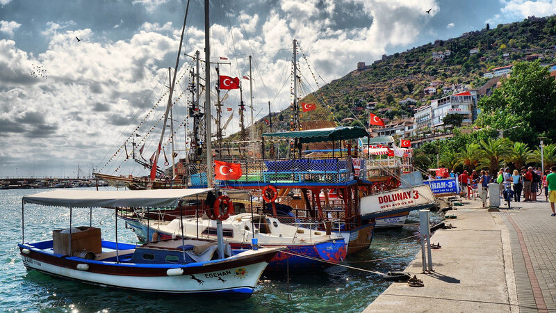 Boats in Harbor — Blue, Dramatic
