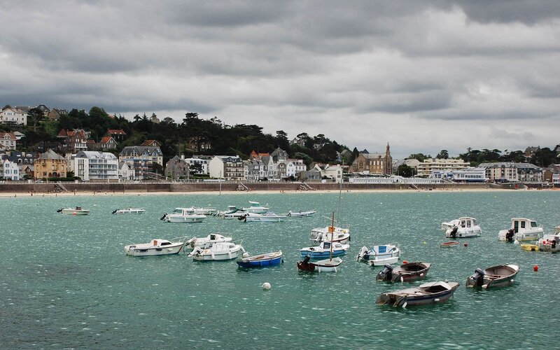 Boats in Harbor — Blue, Overcast