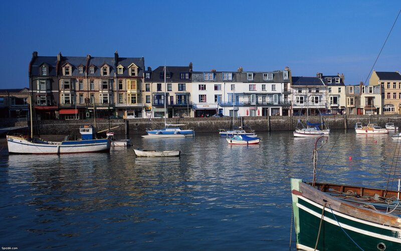 Boats in Harbor — Blue, Serene, Afternoon, Photograph, Buildings