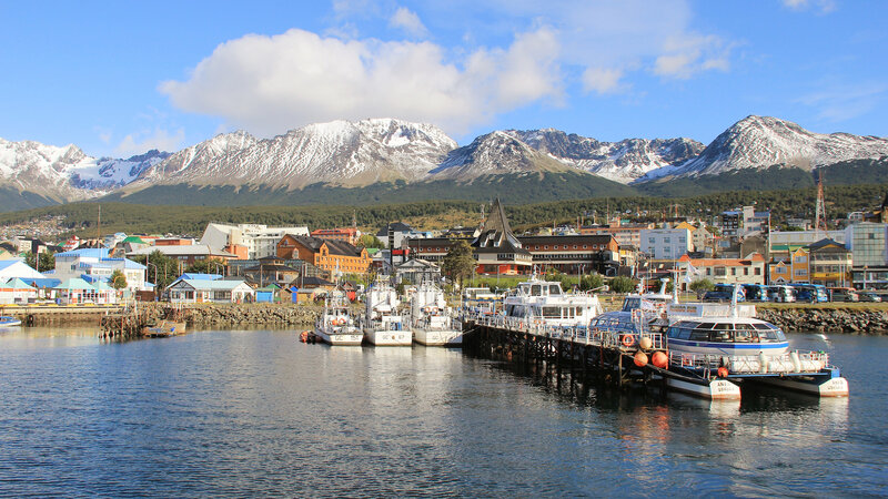 Boats in Harbor — Blue, Serene, Afternoon, Photograph, Mountains