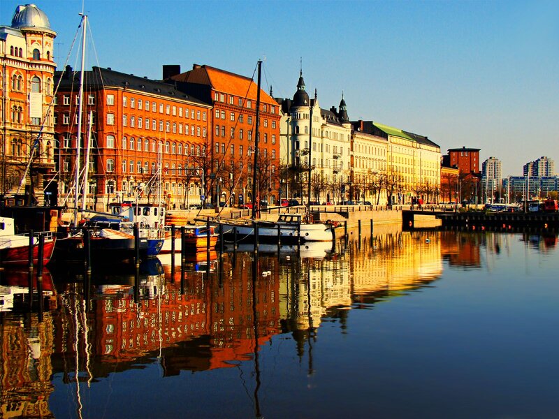 Boats in Harbor — Blue, Serene, Morning