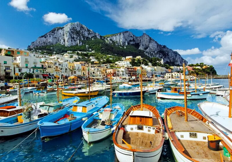 Boats in Harbor — Blue, Serene