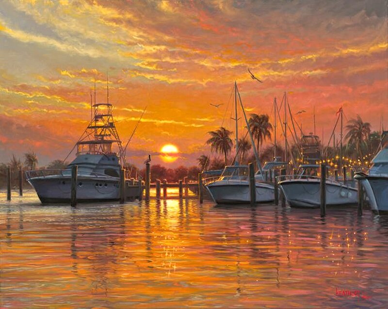 Boats in Marina at Sunset — Orange