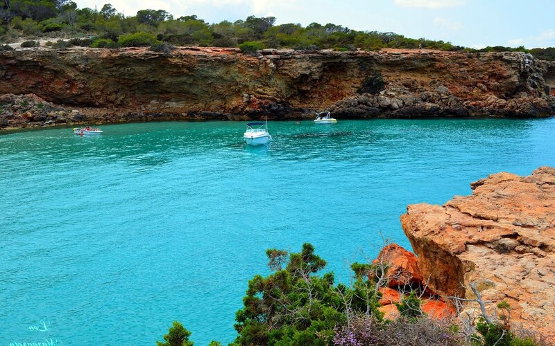 Boats in Turquoise Cove — Blue, Serene