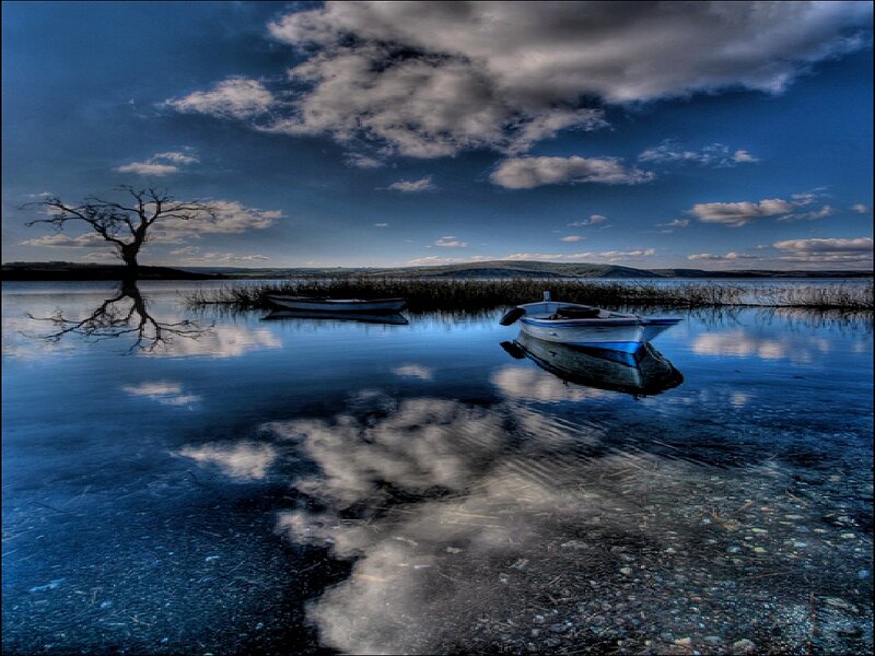 Boats on a calm lake