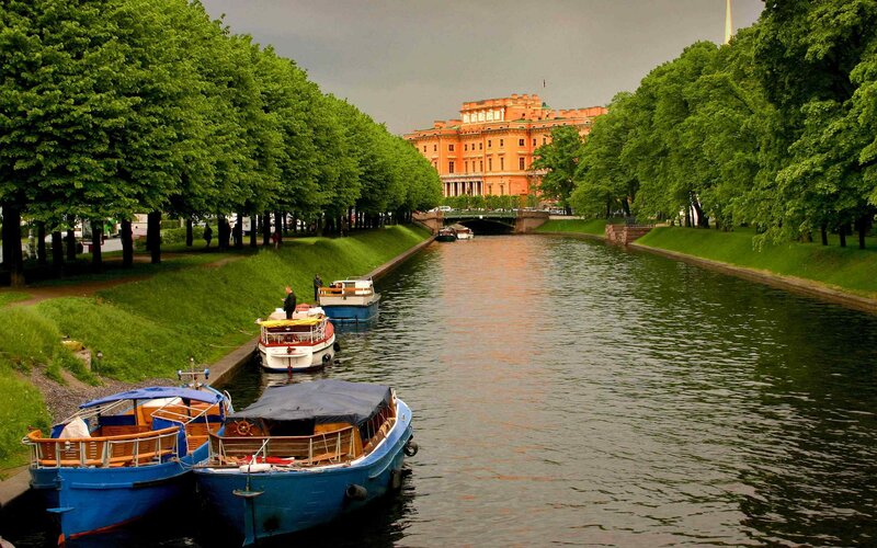 Boats on a canal in St. Petersburg