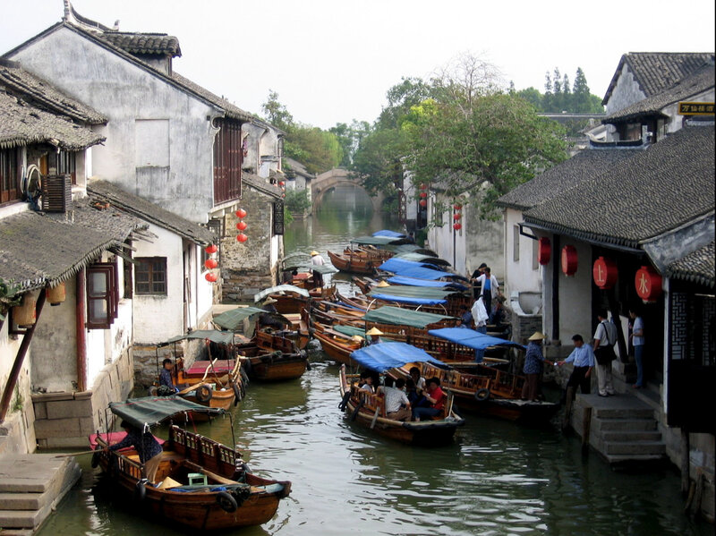 Boats on a canal in Suzhou