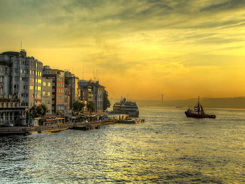 Boats on a City Waterfront
