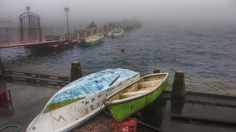 Boats on a Foggy Dock