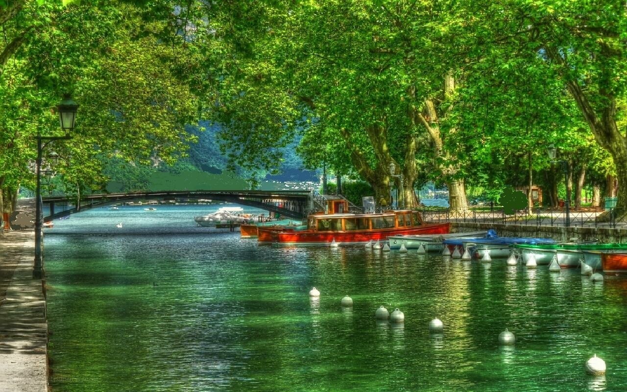 Boats on a green river