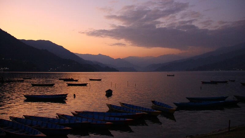 Boats on a Lake at Dusk — Orange