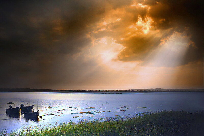 Boats on a Lake — Blue