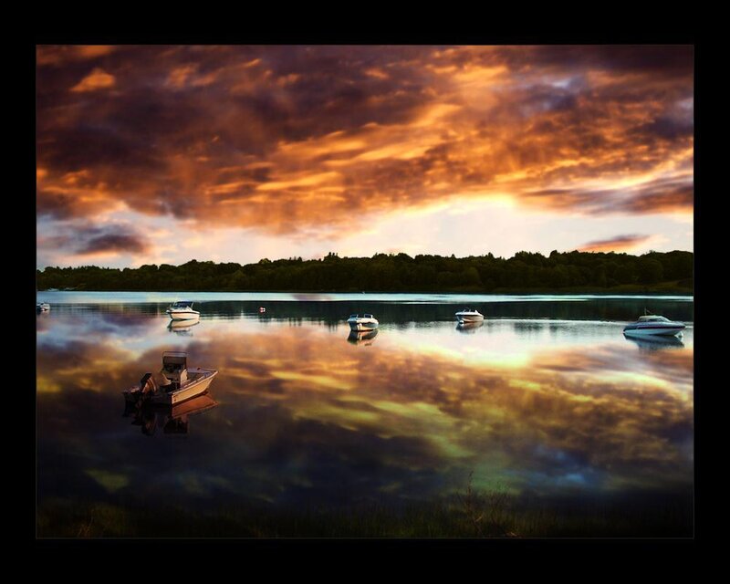Boats on a Lake — Orange, Dramatic, Sunset