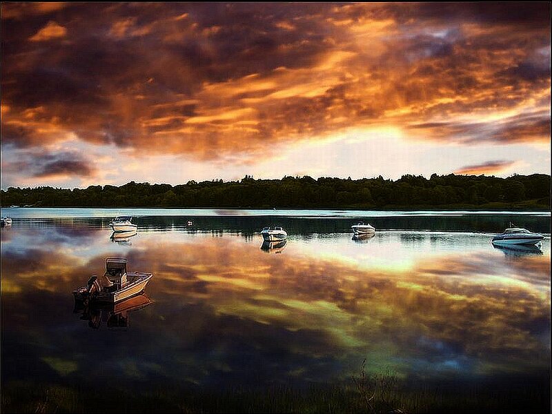 Boats on a Lake — Orange, Dramatic