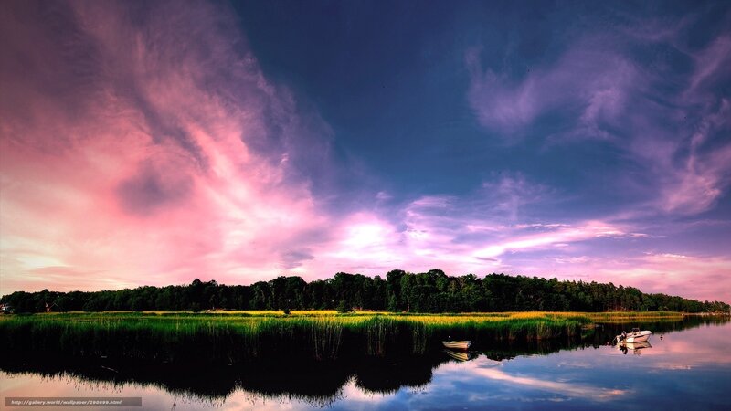 Boats on a Lake — Purple, Dramatic, Sunset, Photograph