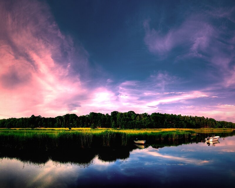 Boats on a Lake — Purple, Dramatic