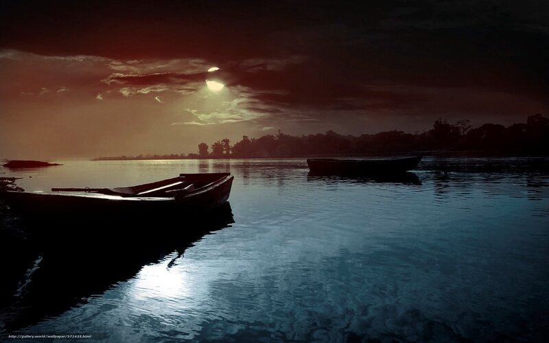 Boats on a moonlit lake