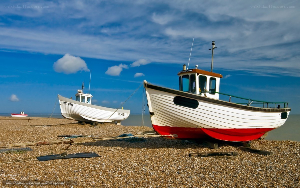 Boats on a pebble beach