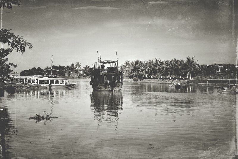 Boats on a River — Black, Serene