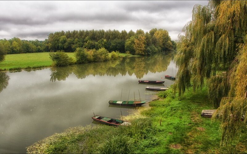 Boats on a River — Green, Serene