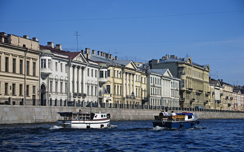Boats on a river in St. Petersburg