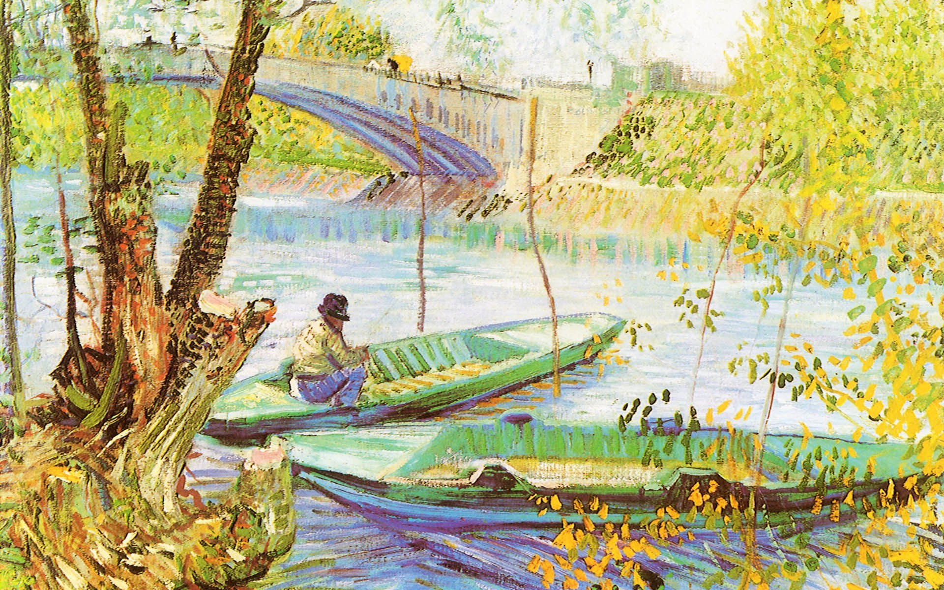 Boats on a River Scene