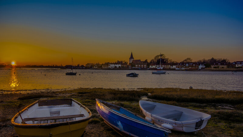 Boats on a Riverbank — Blue, Serene