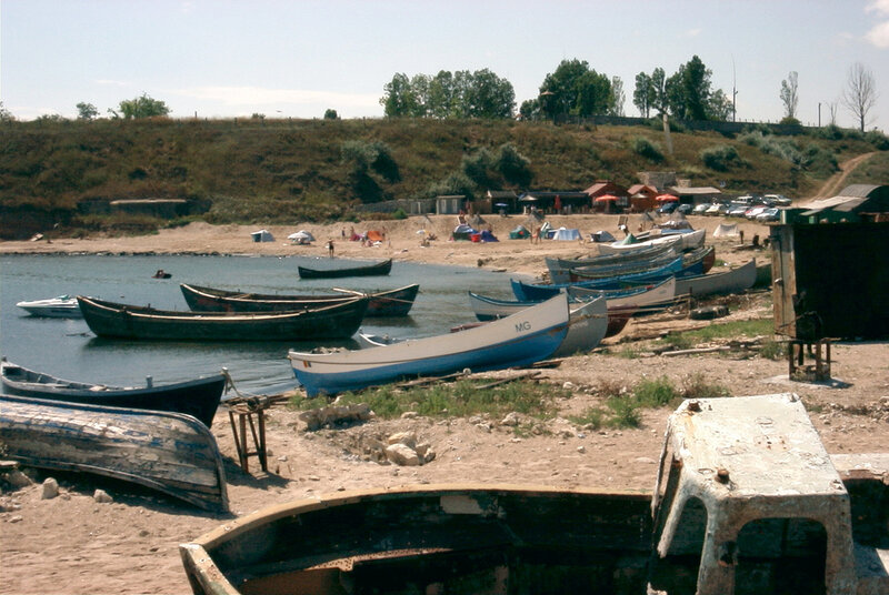 Boats on a Riverbank — Blue
