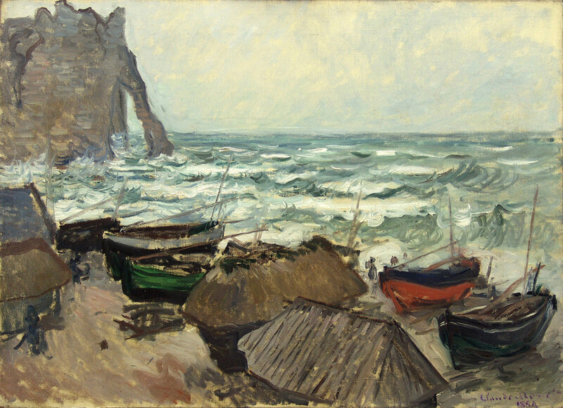 Boats on a stormy shore